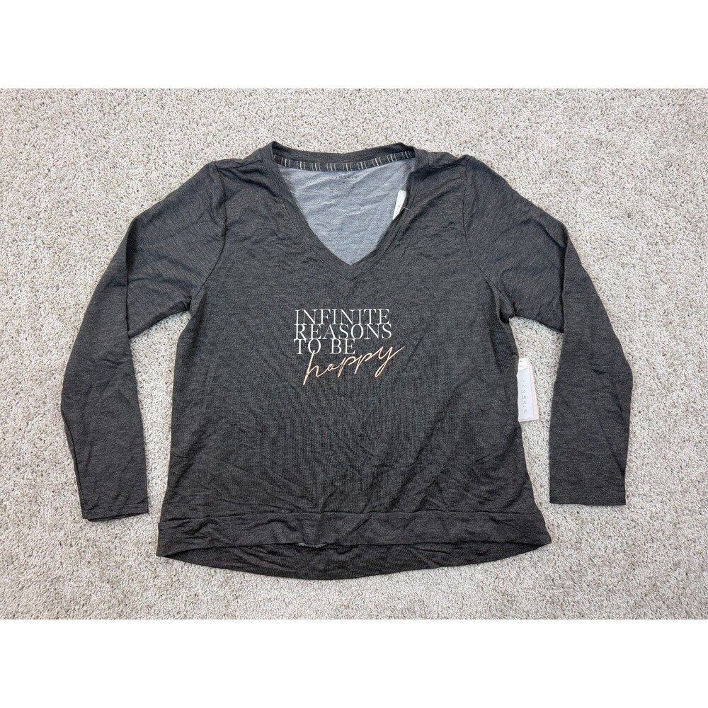 Danskin Women's XL Lounge Top Gray Infinite Reasons V-Neck Long Sleeve NWT $48